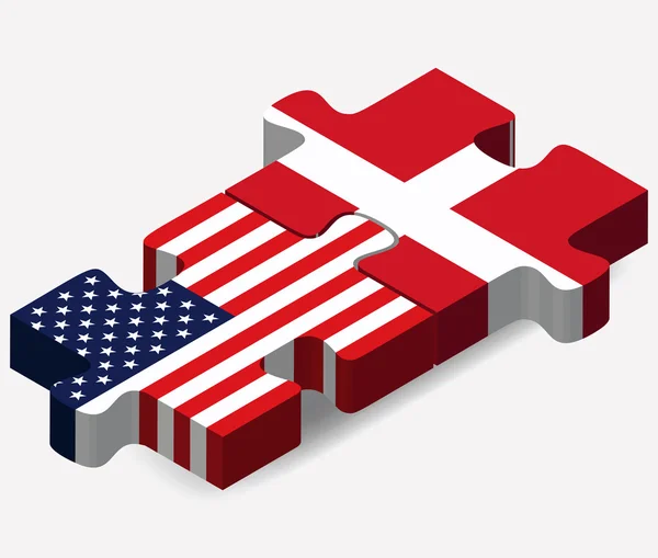 USA und Dänemark Flaggen in Puzzle — Stockvektor