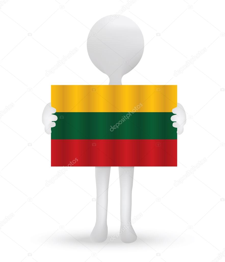 small 3d man holding a flag of Republic of Lithuania