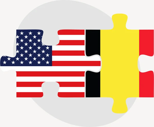 Banderas de Estados Unidos y Bélgica en rompecabezas — Vector de stock