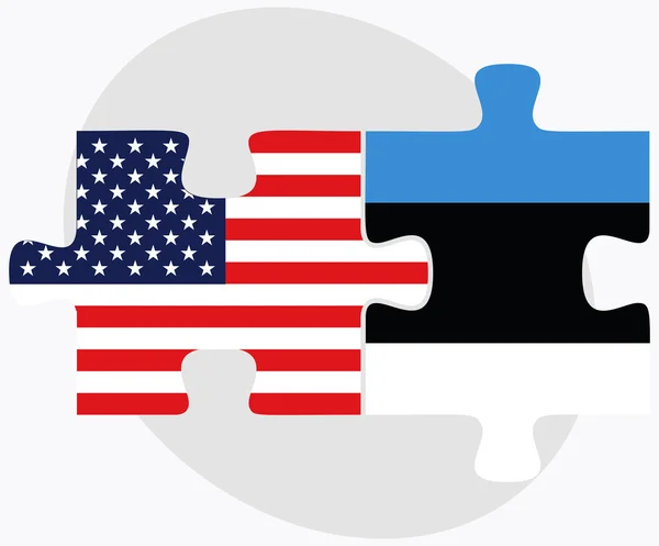 Banderas de Estados Unidos y Estonia en rompecabezas — Vector de stock