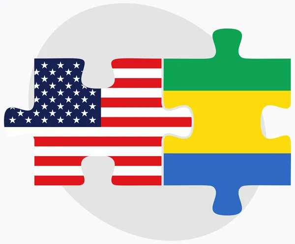 VS en Gabon vlaggen in puzzel — Stockvector