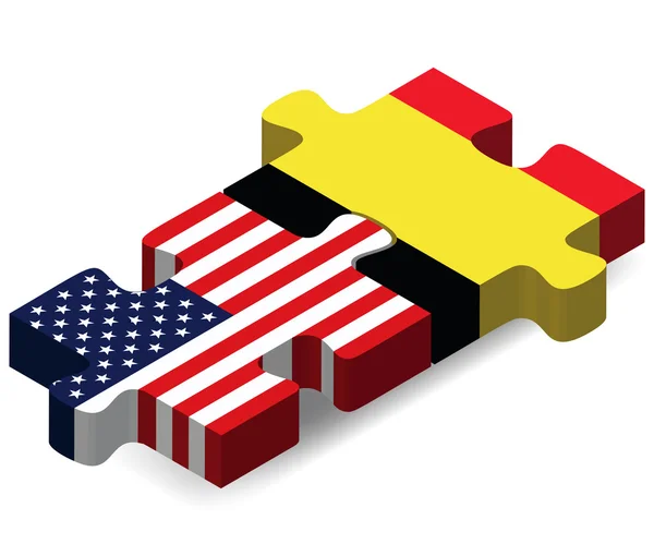USA and Belgium Flags in puzzle — Stock Vector