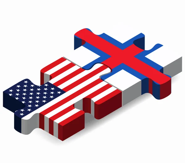 USA og Færøyene Flagg i puslespill – stockvektor