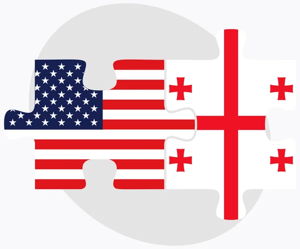 Banderas de Estados Unidos y Georgia en rompecabezas — Vector de stock