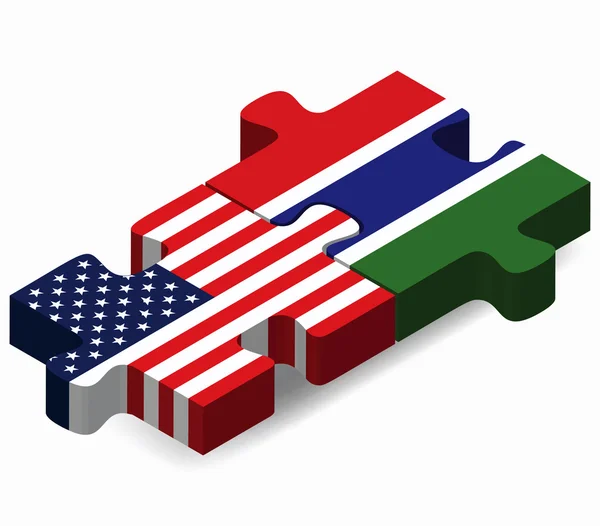 Banderas de Estados Unidos y Gambia en rompecabezas — Archivo Imágenes Vectoriales