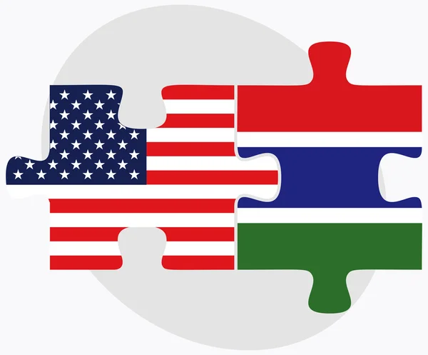 Banderas de Estados Unidos y Gambia en rompecabezas — Archivo Imágenes Vectoriales