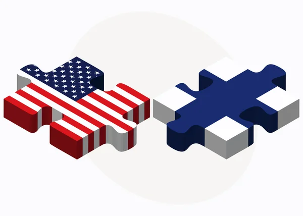 USA i Finlandii flagi w puzzle — Wektor stockowy