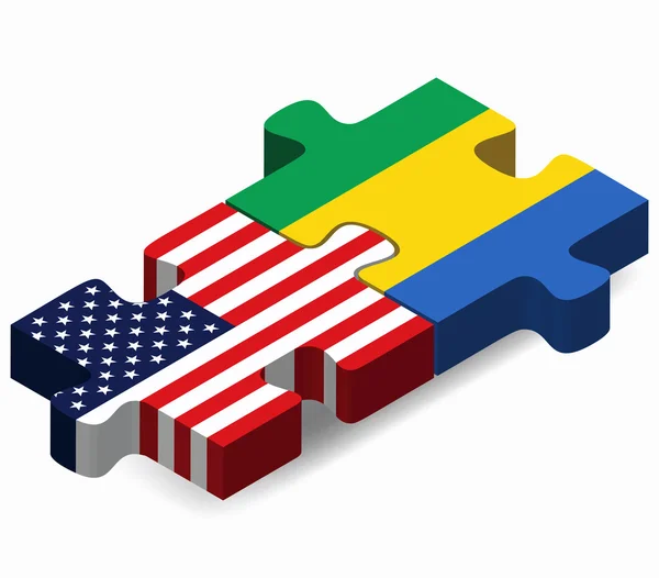 USA och Gabon flaggor i pussel — Stock vektor