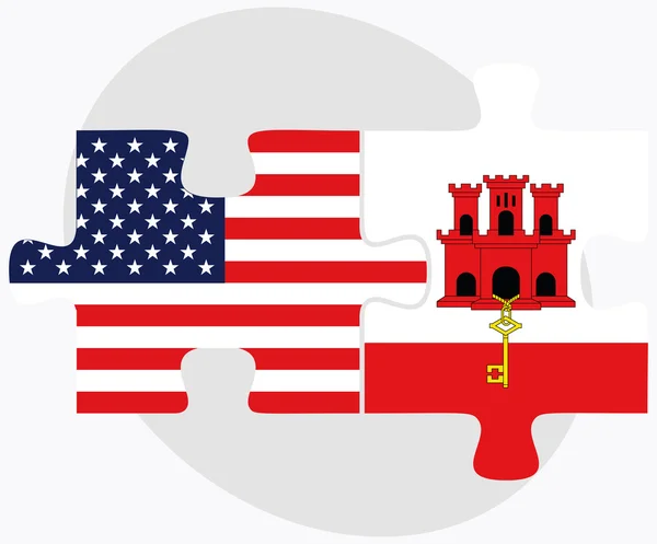Banderas de Estados Unidos y Gibraltar en rompecabezas — Vector de stock