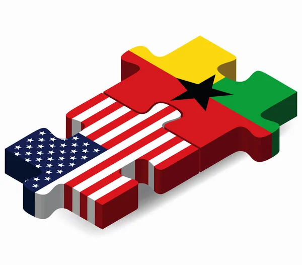 Banderas de Estados Unidos y Guinea Bissau en rompecabezas — Vector de stock