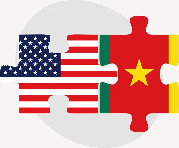 USA und Kamerun Flaggen in Puzzle — Stockvektor