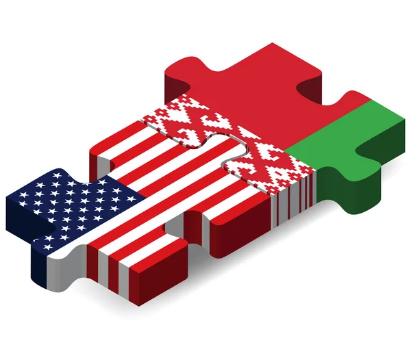 Drapeaux USA et Belarus en puzzle — Image vectorielle