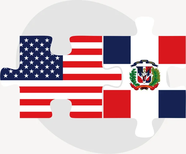 Banderas de Estados Unidos y República Dominicana en rompecabezas — Vector de stock