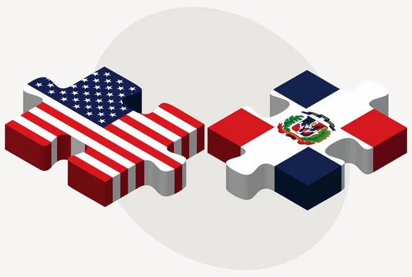 Banderas de Estados Unidos y República Dominicana en rompecabezas — Vector de stock