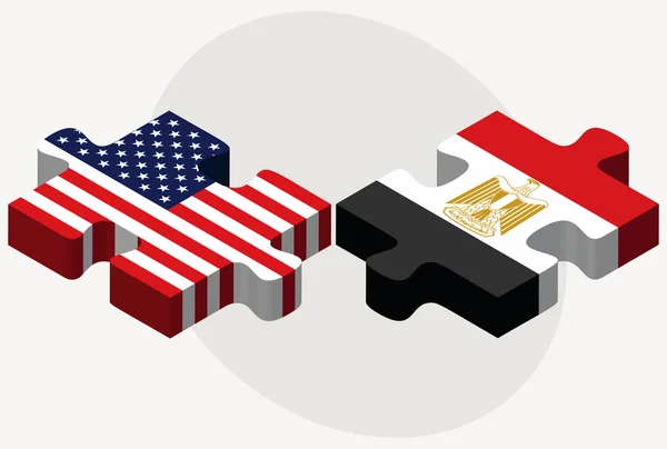 美国和埃及国旗在拼图 — 图库矢量图片