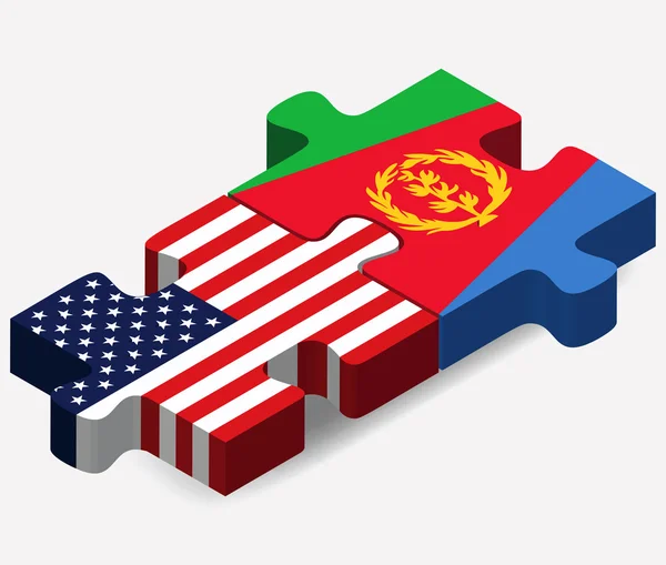 Stany Zjednoczone i Państwa Erytrei flagi w puzzle — Wektor stockowy