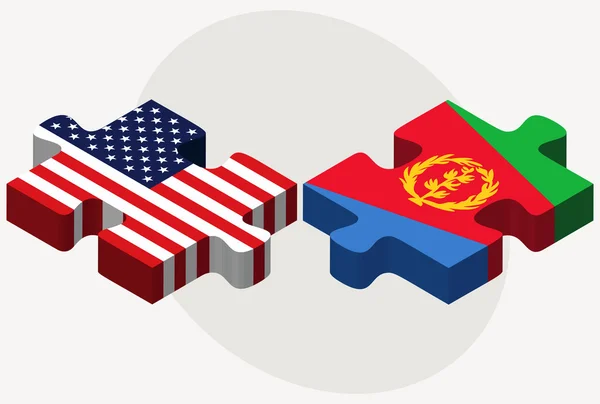 USA och staten av Eritrea flaggor i pussel — Stock vektor
