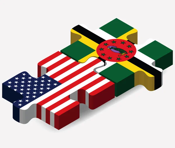 EE.UU. y la Mancomunidad de Dominica banderas en rompecabezas — Vector de stock