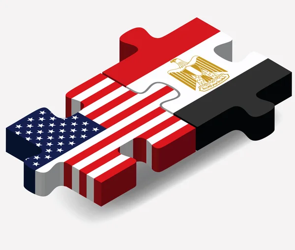 VS en Egypte vlaggen in puzzel — Stockvector