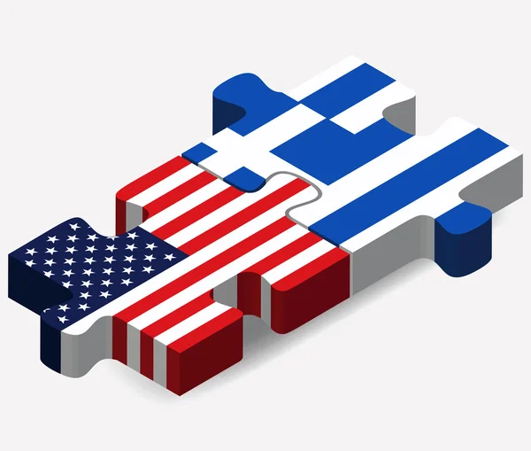 美国和希腊国旗在拼图 — 图库矢量图片
