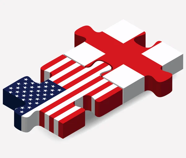 Bandiere USA e Inghilterra nel puzzle — Vettoriale Stock