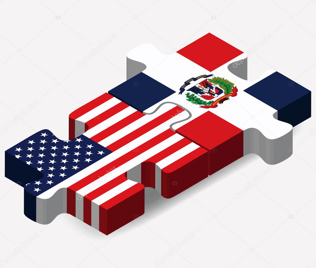 USA and Dominican Republic Flags in puzzle 