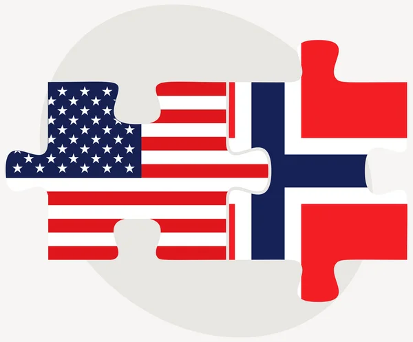 Drapeaux USA et Norvège en puzzle — Image vectorielle