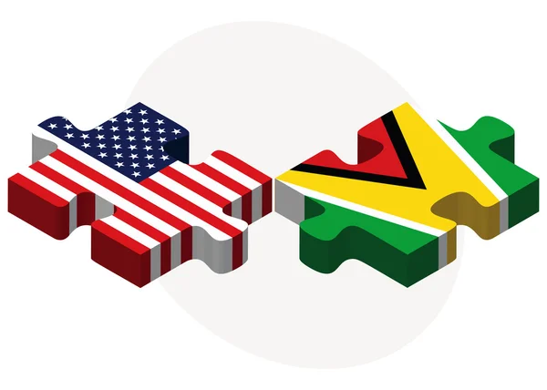 USA and Guyana Flags in puzzle — ストックベクタ