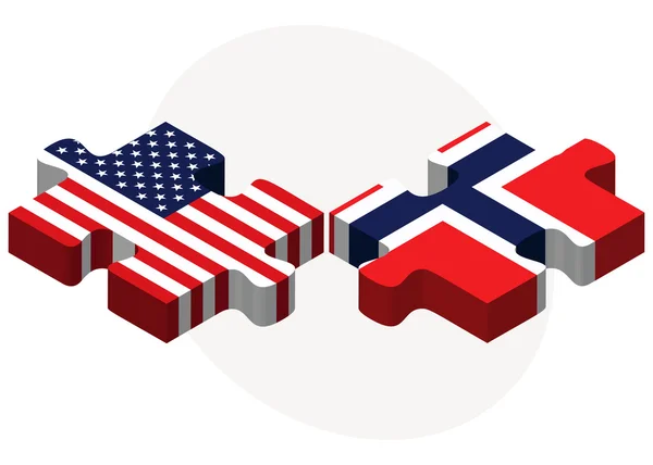 Bandeiras dos EUA e da Noruega no quebra-cabeça — Vetor de Stock