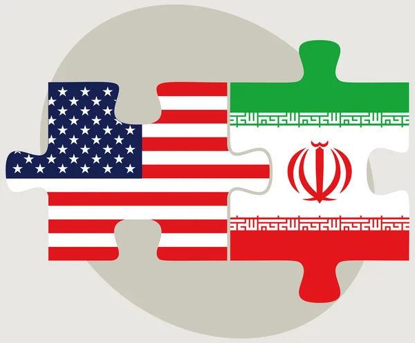 USA and Iran Flags in puzzle — Stockvector