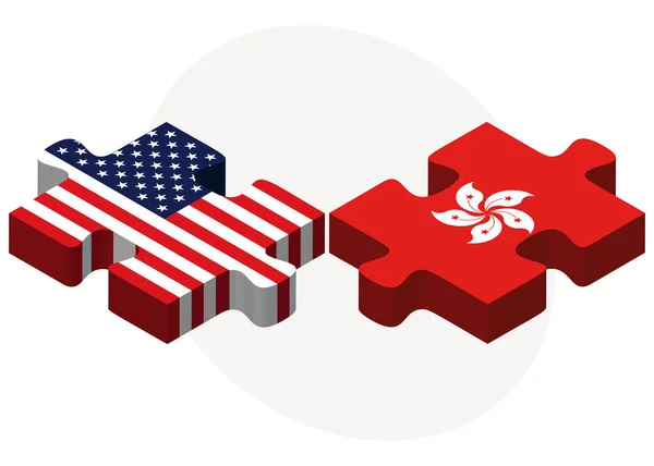 США и Гонконг SAR Китай Флаги в головоломке — стоковый вектор