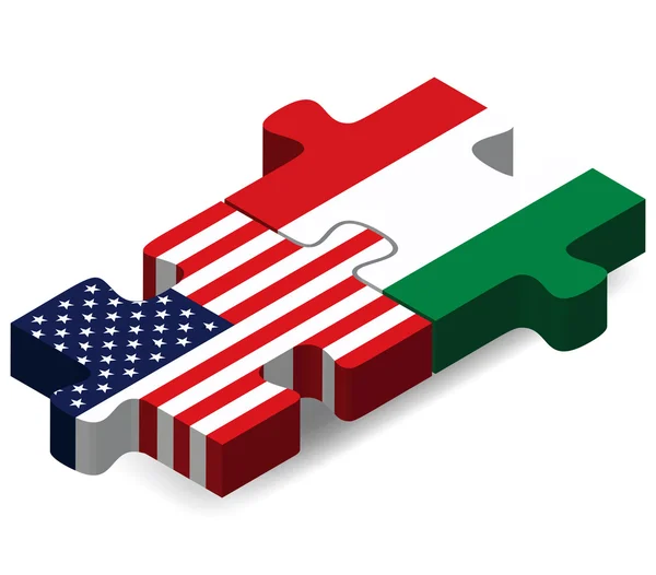 USA and Hungary Flags in puzzle — Wektor stockowy