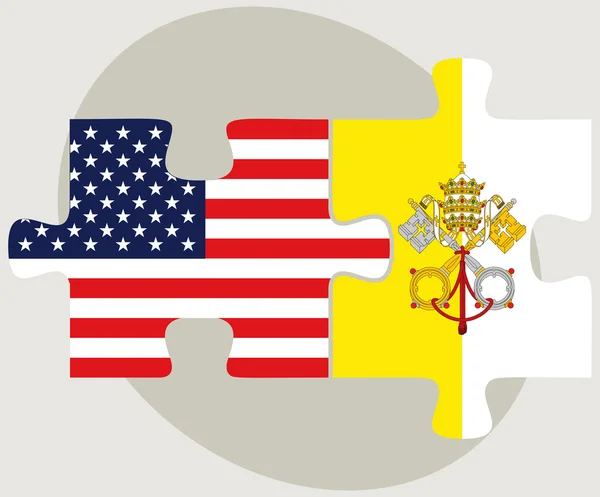 Banderas de Estados Unidos y Ciudad del Vaticano en rompecabezas — Vector de stock