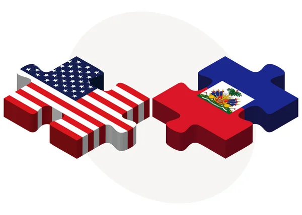 Drapeaux USA et Haïti en puzzle — Image vectorielle