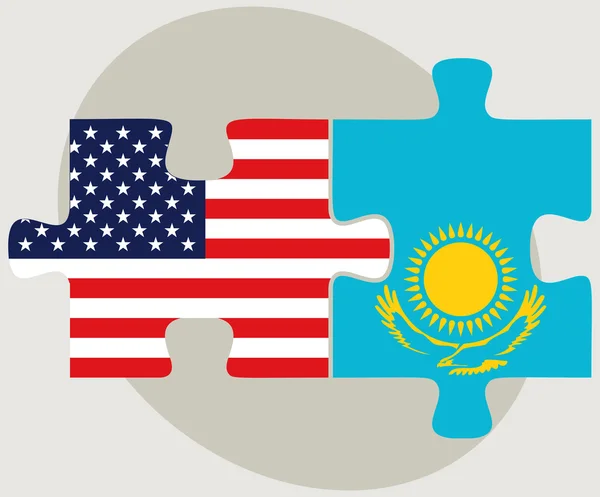 Etats-Unis et le Kazakhstan drapeaux dans le puzzle — Image vectorielle