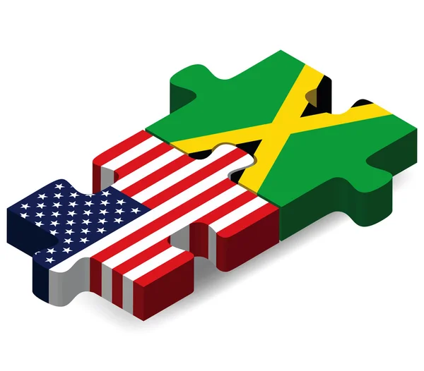 Banderas de Estados Unidos y Jamaica en rompecabezas — Vector de stock
