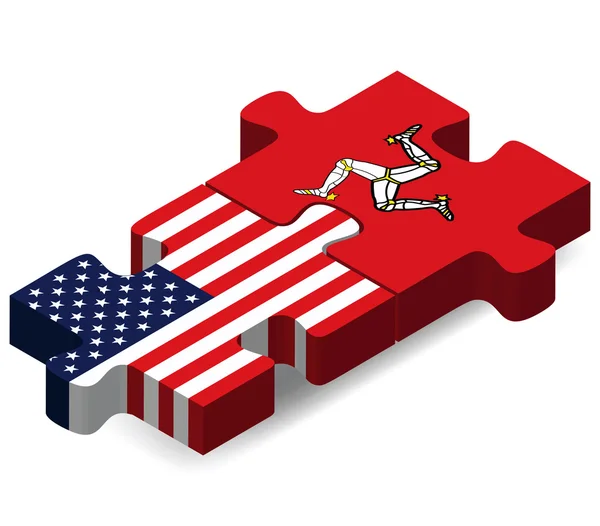 USA and Isle of Man Flags in puzzle — Stockový vektor