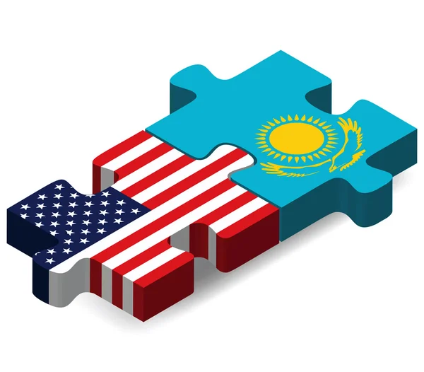 USA and Kazakhstan Flags in puzzle — стоковий вектор