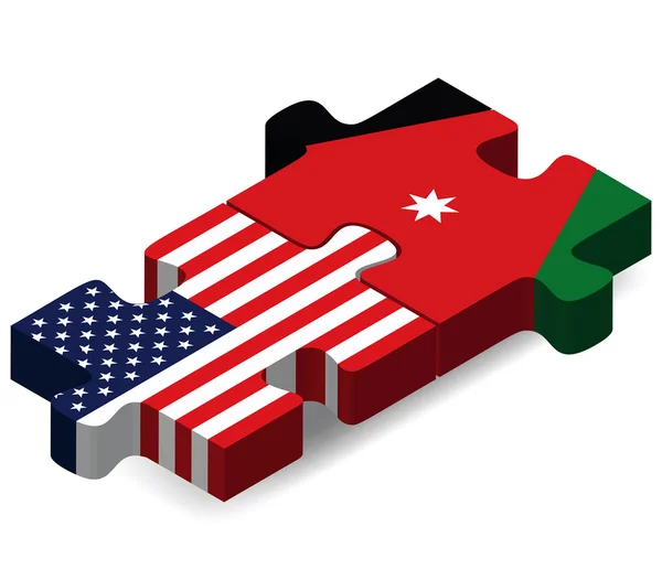 USA and Jordan Flags in puzzle — ストックベクタ