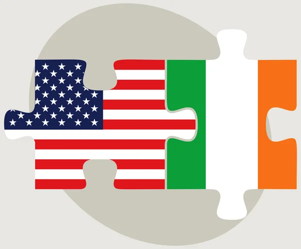 Banderas de Estados Unidos e Irlanda en rompecabezas — Vector de stock