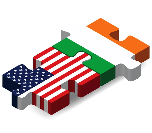 USA and Ireland Flags in puzzle — Stok Vektör