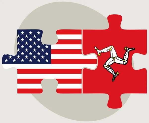 EE.UU. y la Isla de Man banderas en rompecabezas — Vector de stock