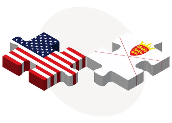 USA and Bailiwick of Jersey Flags in puzzle — Stock vektor