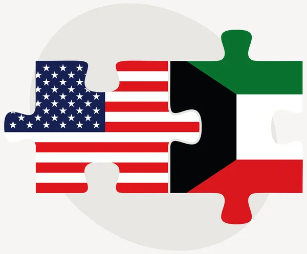 USA and Kuwait Flags in puzzle — Stockvector