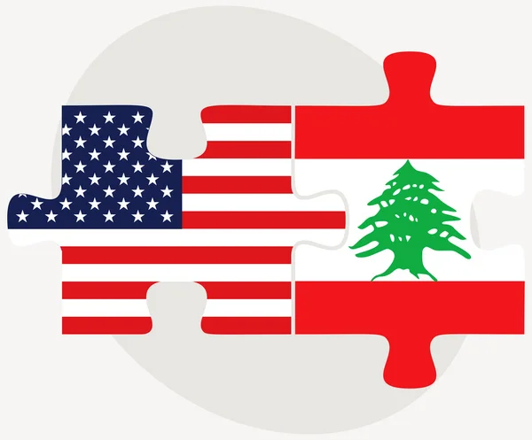 Bandiere USA e Libano nel puzzle — Vettoriale Stock