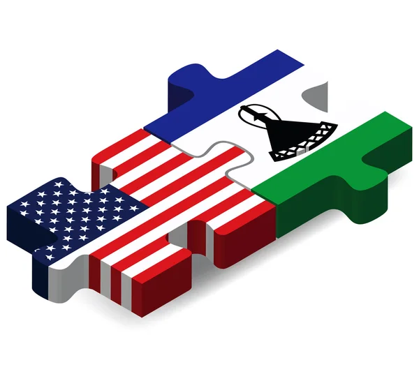 USA and Lesotho Flags in puzzle — Stockvector