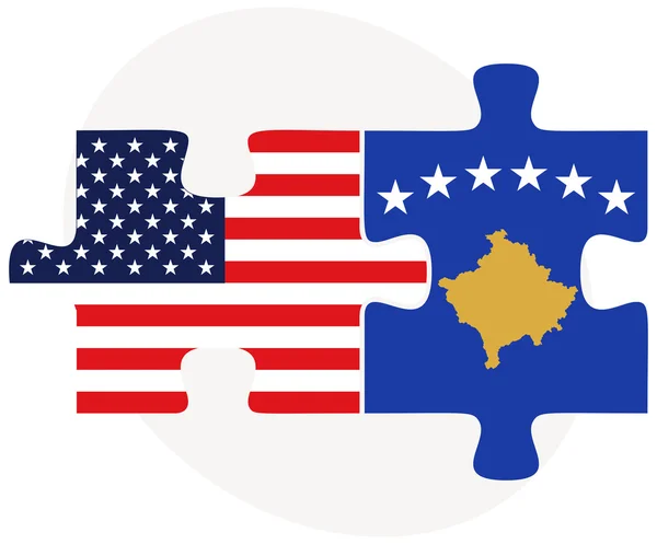 USA and Kosovo Flags in puzzle — 图库矢量图片