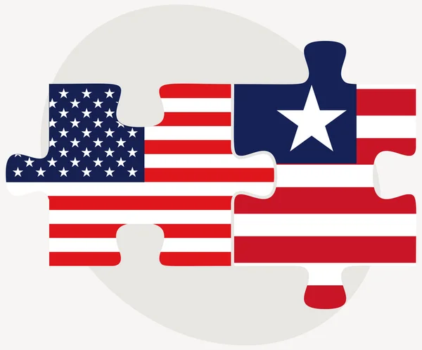 Banderas de Estados Unidos y Liberia en rompecabezas — Archivo Imágenes Vectoriales