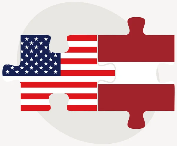 USA and Latvia Flags in puzzle — ストックベクタ