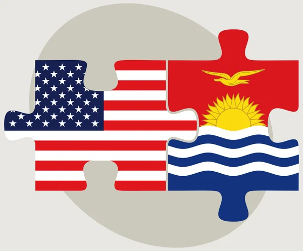 Banderas de Estados Unidos y Kiribati en rompecabezas — Vector de stock